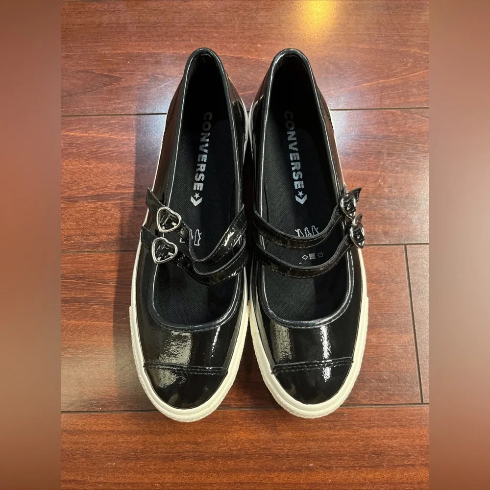 Women 7.5 Converse Dainty Mary Jane Slip Black Patent Leather Valentines Day New - Picture 13 of 16